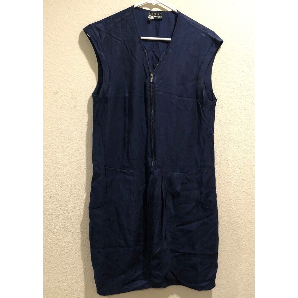 The Kooples Sport Blue Front Zipper Cupro Blend Cap Sleeves Mini Dress Size S